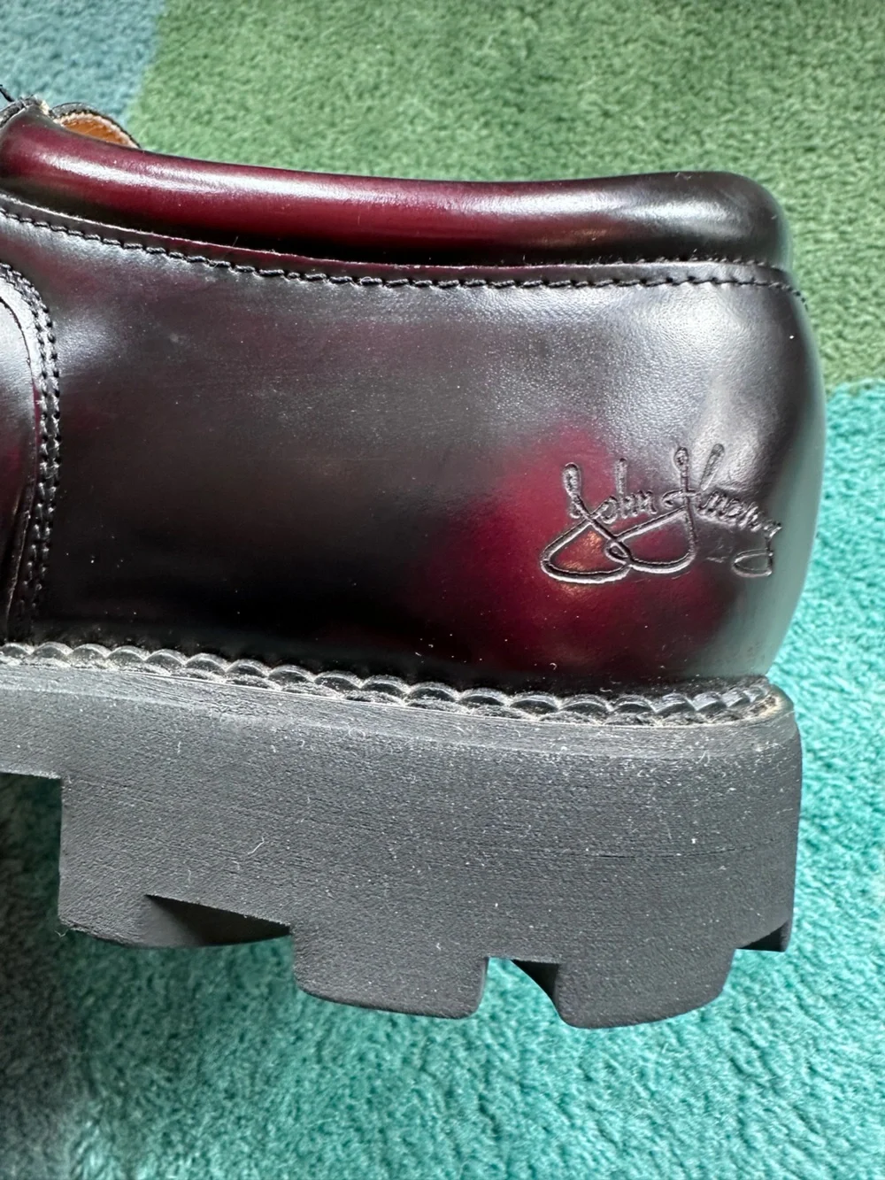 Fluevog VINTAGE EXCELLENT 7th Heaven burgundy rub-off lace-up shoe - men US 11.5